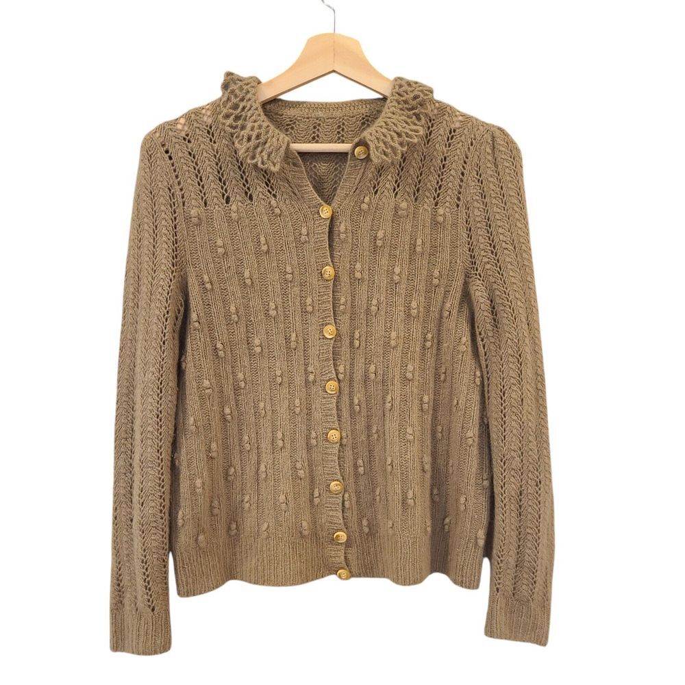 Vintage Wool Angora Blend Button Up Cardigan Small Lacy Collar Coquette Feminine